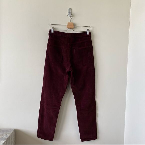 TOPSHOP-BURGUNDY Corduroy High Rise Mom Pants - Picture 3 of 11